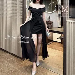 toasoa トーアソーア オフショルダー ワンピース レディース ミニ タイト クラブ ドレス 衣装 シフォン フィッシュテール ロング スリット (ブラック,  M)