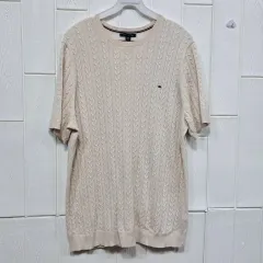 トミーヒルフィガー ケーブル 半袖 ニット アイボリー XXL