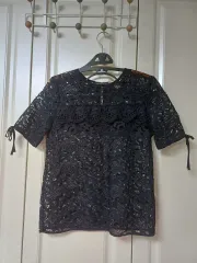 レディース H ＆ M ネイビー シースルー ブラウス レース T シャツ 55