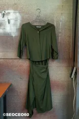 レディース OFB コットン ロング丈ワンピース グリーン フリーサイズ