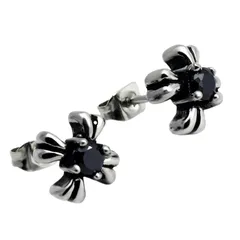 【新品】 【BLUE GEMS】SURGICAL STAINLESS ステンレス ロック ピアス スタッズ シンプル 男女兼用 クロス 十字架 CZ ;AMP-362 1