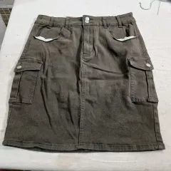 カーキ色 デニム カーゴ ミニ スカート 30サイズ 春夏 258073