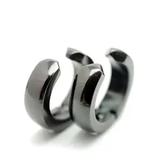 【新品】 [シルバーワン] フェイク ピアス ノンホール イヤーカフ メンズ si ステンレス製 2個ペア セット (無地 黒 ブラック 幅4mm)