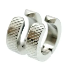 【新品】 [シルバーワン] フェイク ピアス イヤーカフ メンズ z4 [銀色 ストライプ 径14mm 幅4mm] ステンレス 2個ペア セット