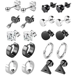 【新品】 TerraShine ピアス 10ペア 黒ピアス イヤリング スタッドピアス フープ 両耳用 シンプルデザイン 金属アレルギー対応 日常 メンズ レディース ステンレス製