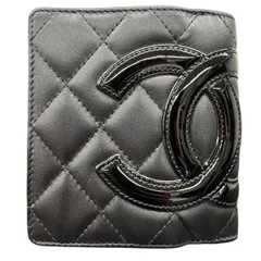 CHANEL 展示品級 美品 シャネル カンボンライン ソーブラック がま口 二つ折り財布 A26720 ラムスキン エナメル レザー 13番台シリアル ブラック コンパクトウォレット ミニ ココマーク デッドストック SAランク 中古 鑑定済 シャネル財布