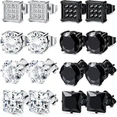 【新品】 Jstyle ピアス メンズ 人気 シンプル 一粒 ブラック ホワイト ジルコン スタッド セット ステンレス 男性 アレルギー対応 日常 ピアス