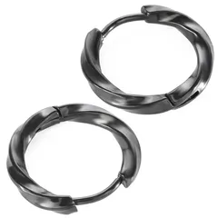 【新品】 [SEIYA INTERNATIONAL] ピアス メンズ フープピアス リングピアス ツイスト ステンレス 18G 両耳 ２個セット (ブラック, 内径 12mm) 0