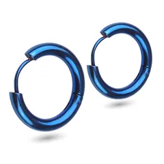 【新品】 [Adelina Style] リングピアス フープピアス メンズ レディース 人気 幅3mm つけっぱなし 小さめ 18G 1ペア サージカルステンレス ピアスリング 金属アレルギー対応 (ステンレス ブルー 内径12mm)