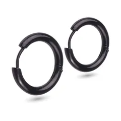 【新品】 [Adelina Style] リングピアス フープピアス メンズ レディース 人気 幅3mm つけっぱなし 小さめ 18G 1ペア サージカルステンレス ピアスリング 金属アレルギー対応 (ステンレス ブラック 内径14mm)