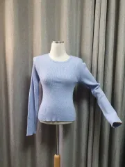 ブルー Uネック ニット