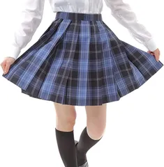 Eiza(エイザ) プリーツスカート チェック柄 ミニ スクールスカート 制服 学生服 女子校生 (マリンブルー,  XL)