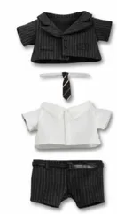 レタヤ ぬい服 20cm スーツ ぬいぐるみ 白シャツ ネクタイ ベルト 人形 着替え ストライプ (ブラック)