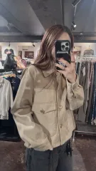 zara ZARA(ザラ) ベージュ クロップド ワークジャケット コットン ジャケット M