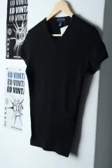 W(L-XL) ポロラルフローレン 半袖 Tシャツ 無地 Vネック ブラック-132D0