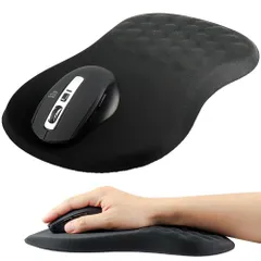 【人気商品】リストレスト付きマウスパッド 負担軽減 PC作業 ワイド設計 低反発 滑り止め (ブラック)のサムネイル
