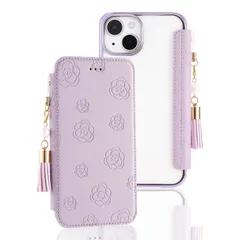【在庫セール】NicNik用の iphone15 手帳型ケース マグネットなし 背面クリア 6.1インチ 2023モデル タッセル付き 押し型の花柄 薄型 軽量 ストラップ 財布型カバー NicNik向けに iphone15 手帳携帯カバー 鏡付き 多機能 プ