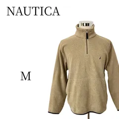 NAUTICA ノーティカ ハーフジップ フリース ワンポイント 刺繍ロゴ ベージュ メンズ M 古着 ストリート スポーツ 90s 希少 キャンプ