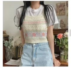 ヴィンテージ 夏 ニット ビスチェ ノースリーブ メッシュ