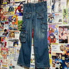 ヴィンテージ マルチポケット カーゴ デニム パンツ