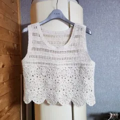 新品 アイボリー クロシェ 編み物 ベスト トップス