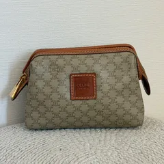 【美品】セリーヌ マカダム ポーチ コスメポーチ 小物入れ PVC カーフ レザー バック 本革 バッグ ベージュ系 ゴールド金具 かばん Celine Vintage Bag Pouch Triomphe Monogram Beige 22407