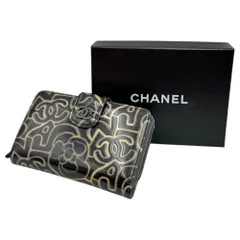 CHANEL(シャネル) Camellia Coco Mark Enamel Leather Bifold Wallet カメリア ココマーク エナメルレザー 2つ折り財布 ブラック×ベージュ