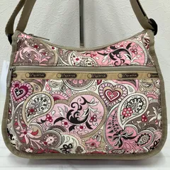829　LeSportsac レスポートサック　ワンショルダーバック　肩掛け　斜めがけ　 ショルダー紐調節可能　ペイズリー柄　ベージュ×ピンク系