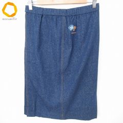 5950 レオナール デニムスカート シルク100％ XL ネイビー 金ラメ