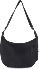 Aivory アイボリー レディース ショルダーバッグ ラウンドショルダー ルーミー 斜めがけ クロスボディ ムーンバッグ ナイロン 軽量 シンプル マルチポケット カバン ポーチ (ブラック)