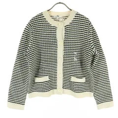 未使用 UNIQLO ユニクロ 細ボーダー 長袖 ショート ノーカラー ニットジャケット L ブラック レディース 古着