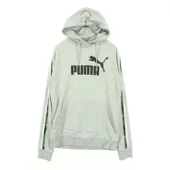 PUMA プーマ ロゴプリント スウェットパーカー M ライトグレー メンズ 古着