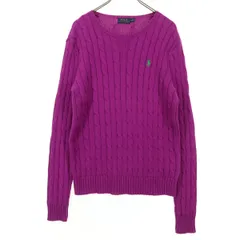 美品 POLO RALPH LAUREN ポロラルフローレン ワンポイントロゴ 長袖 ケーブル編み コットン ニット S ピンク系 フィッシャーマン レディース 古着