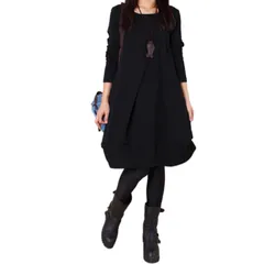 【人気商品】[MzcoYmm] ワンピース レディース 長袖 チュニック 膝丈 ロングワンピース クルーネック 無地 ドレス ゆったり 大きいサイズ 体型カバー きれいめ 可愛い 通勤 春 秋 冬