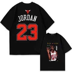 バスケットボール マイケル・ジョーダン 23番 プリントTシャツ 半袖 メンズ ストリート ヒップホップ カジュアル ブラック