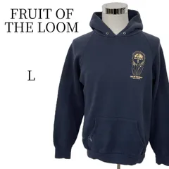 FRUIT OF THE LOOM スウェットパーカー L 紺 90s USA製　 カレッジ風 プリント 裏起毛 メンズ フーディー ネイビー 希少