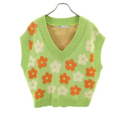 ZARA ザラ Vネック ニット ベスト S グリーン系 レディース 古着