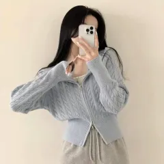 ably(エイブリー) 水色 ケーブル編み ジップアップ ニット カーディガン