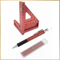 ☆彡送料無料でお届け☆彡 M＆em 三角スコヤ アルミ製 直角定規 建築用日本製シャープペンシル 2.0mm 替芯セット付き ケガキゲージ 分度器 ダボピン付き 赤