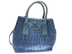 FURLA フルラ クロコ型押し レザー ショルダー 付き 2WAY ハンド バッグ 青 ■■ レディース