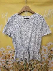 ZARA(ザラ) ドット 白 半袖 綿 Tシャツ M