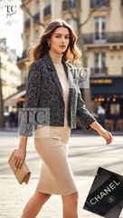 シャネル ジャケット CHANEL ブラウン オリーブ ビーズ 圧巻