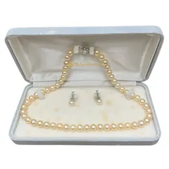 【長】本真珠 パール2点セット ネックレス 45cm パール8.0＆8.0mm クラスプSV925 イヤリング 4.5mm珠付き 金具SV925【1200KM】C24