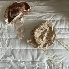 ヴィンテージ麦わら帽子バケットハット ストラップハット 夏ハット セット