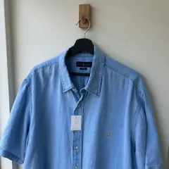 14688 - ポロラルフローレン スカイブルー リネン 半袖 シャツ