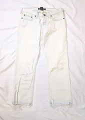 【222123】Abercrombie&Fitch アバクロンビー＆フィッチ  ダメージジーンズ　デニム　ボタンフライ　コットン100％　USA製　O  ・ ホワイト・ライトブルー系