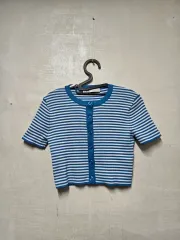 ZARA(ザラ) ストライプ 半袖 クロップドカーディガン S