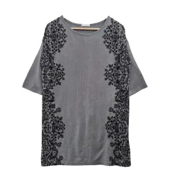 A V STANDARD グレー パターン 半袖 Tシャツ ロング丈 M