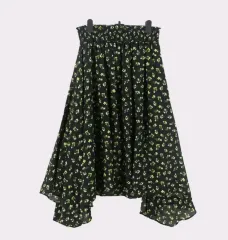 LS177 アシンメトリー プリーツ ロング スカート