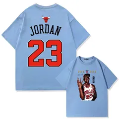 バスケットボール マイケル・ジョーダン 23番 プリントTシャツ 半袖 メンズ ストリート ヒップホップ カジュアル スモッグブルー
